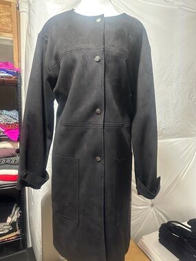 Philosophy Black Long Snap-Front Trench Coat